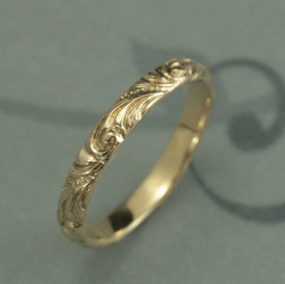 Solid 10K Handmade Ornate Edwardian Style Ring Band, size 6 - Picture 3 of 13